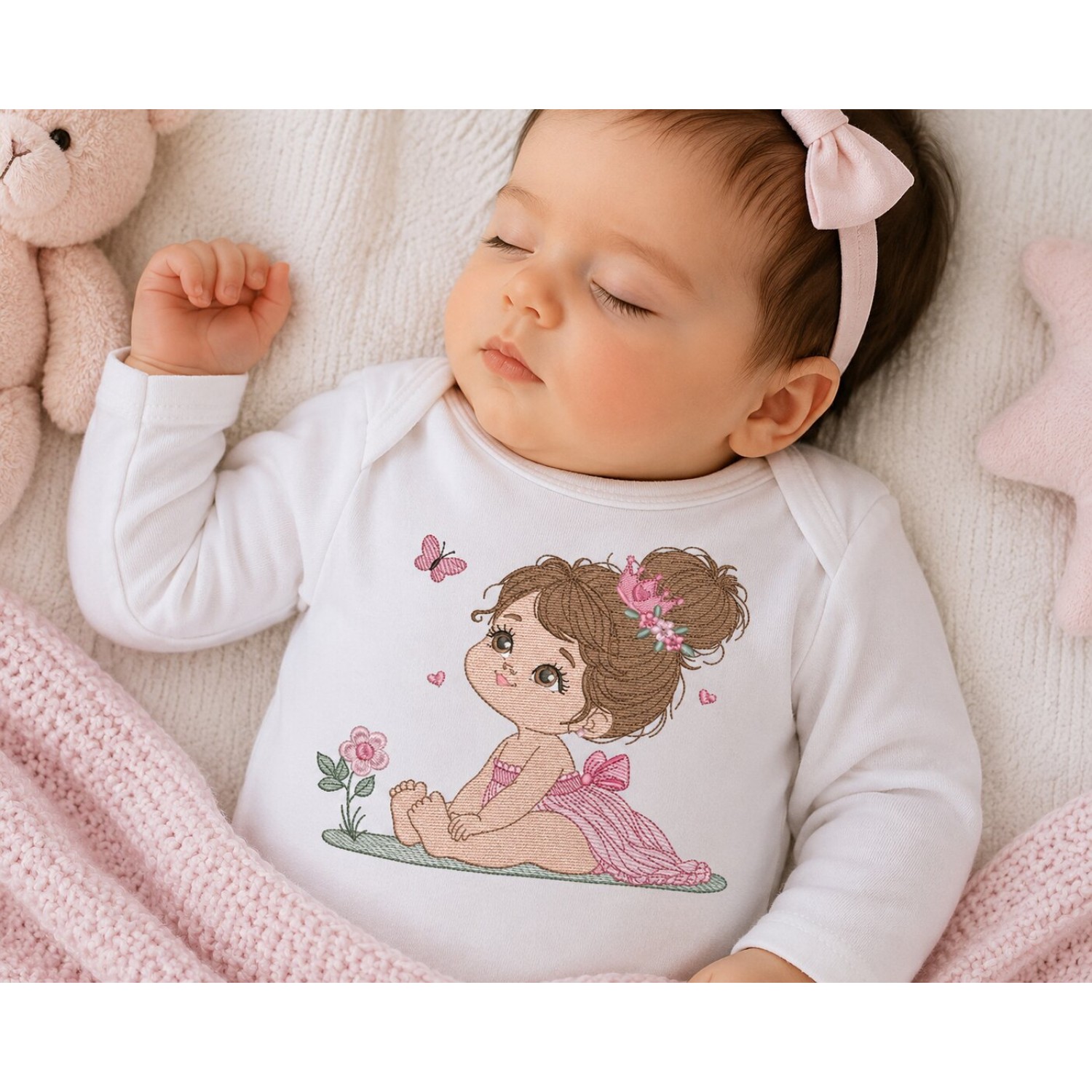 Adorable Little Girl with Butterfly Embroidery Design