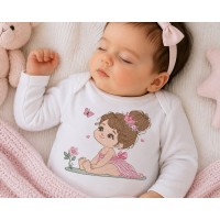 Adorable Little Girl with Butterfly Embroidery Design