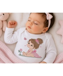 Adorable Little Girl with Butterfly Embroidery Design