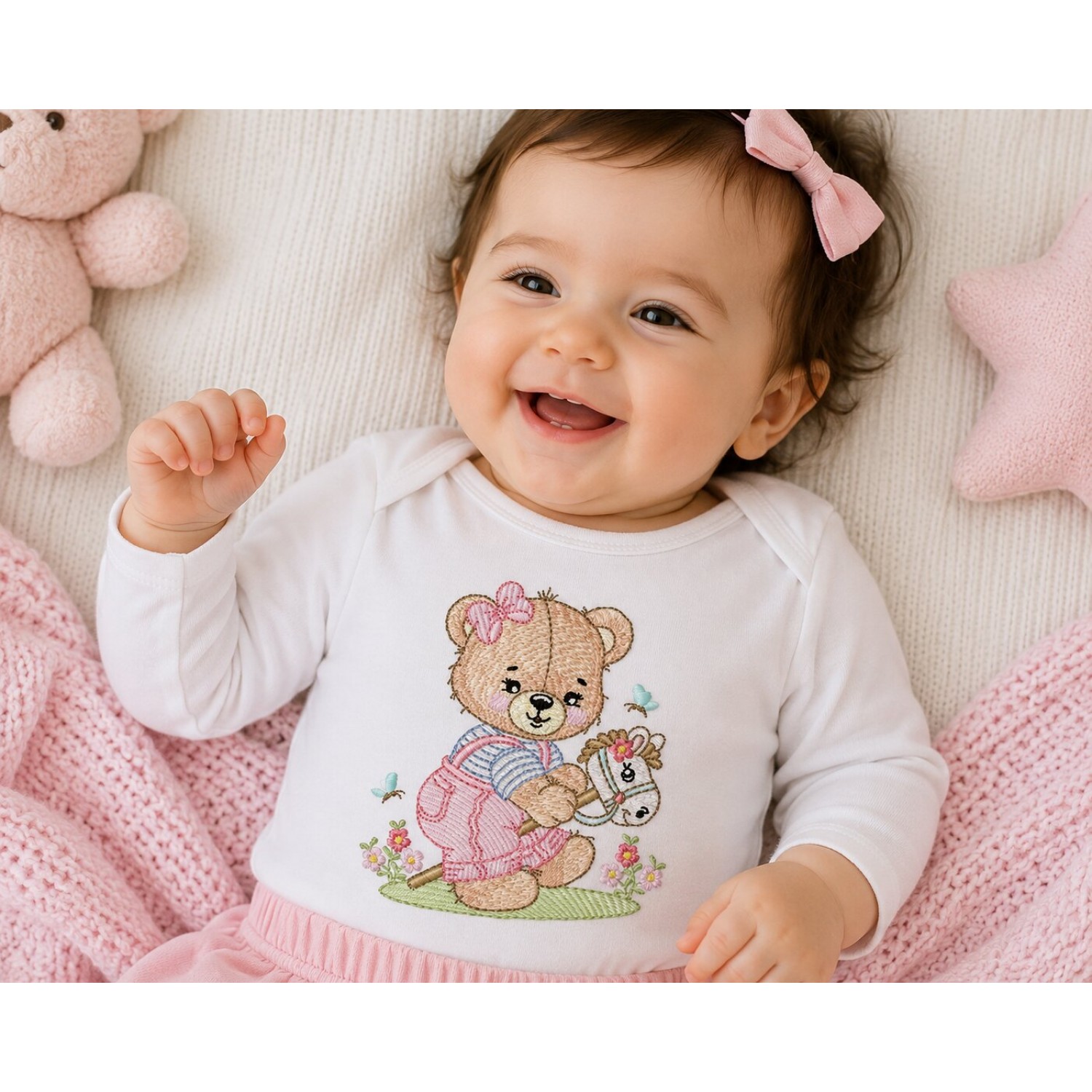 Baby Girl Teddy Bear Machine Embroidery Design