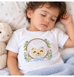 Baby Lamb Floral Wreath Machine Embroidery Design