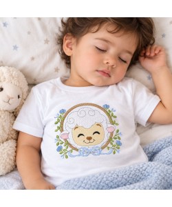 Baby Lamb Floral Wreath Machine Embroidery Design