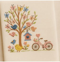 Birdsong and Bicycle Wheels Embroidery Design