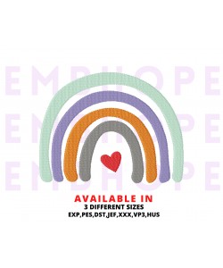 Boho Rainbow With Heart Embroidery Design 4 Sizes