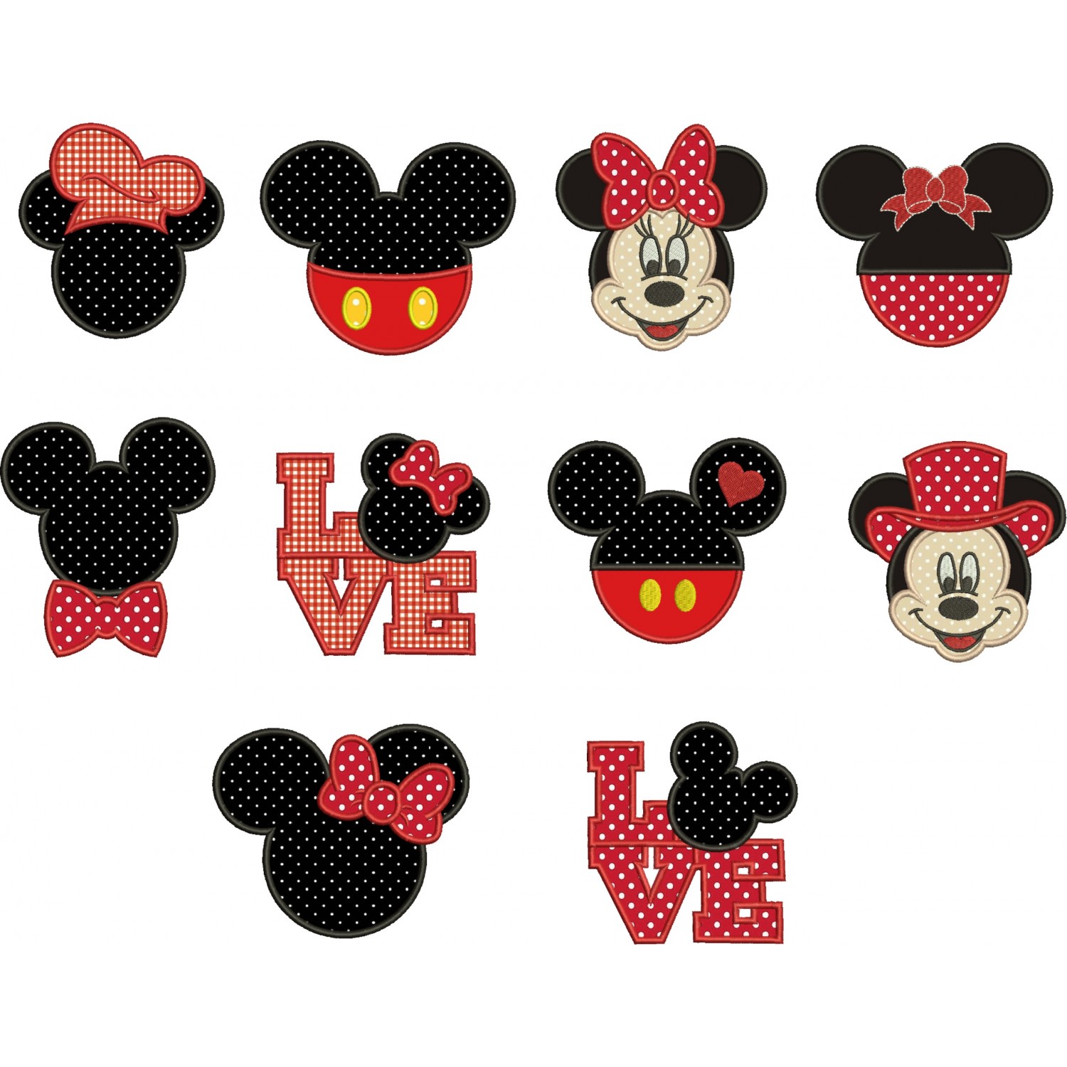 Bundle Mickey Mouse and Minnie Aplique Embroidery Design, Machine Embroidery Design, Embroidery File, Instant Download