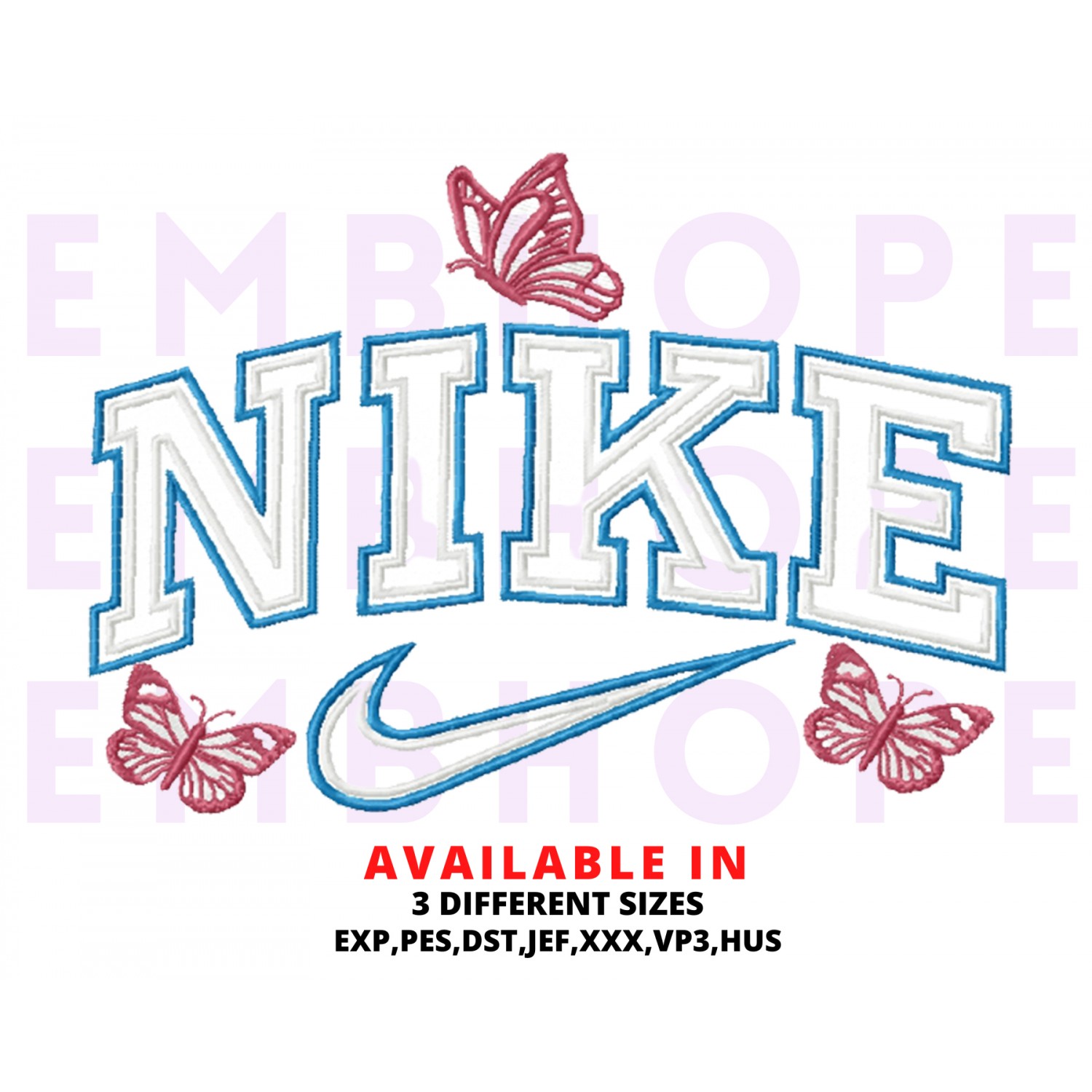 Butterfly And Logo Sports Embroidery Design 3 Sizes