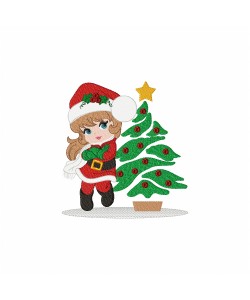 Christmas Tree Girl Embroidery Design 3 Sizes