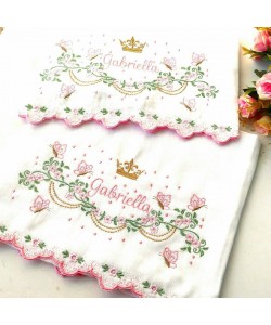 Cute Flowes With Butterfly And Crown Embroidery Design