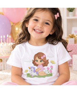 Cute Girl with Unicorn Machine Embroidery Design