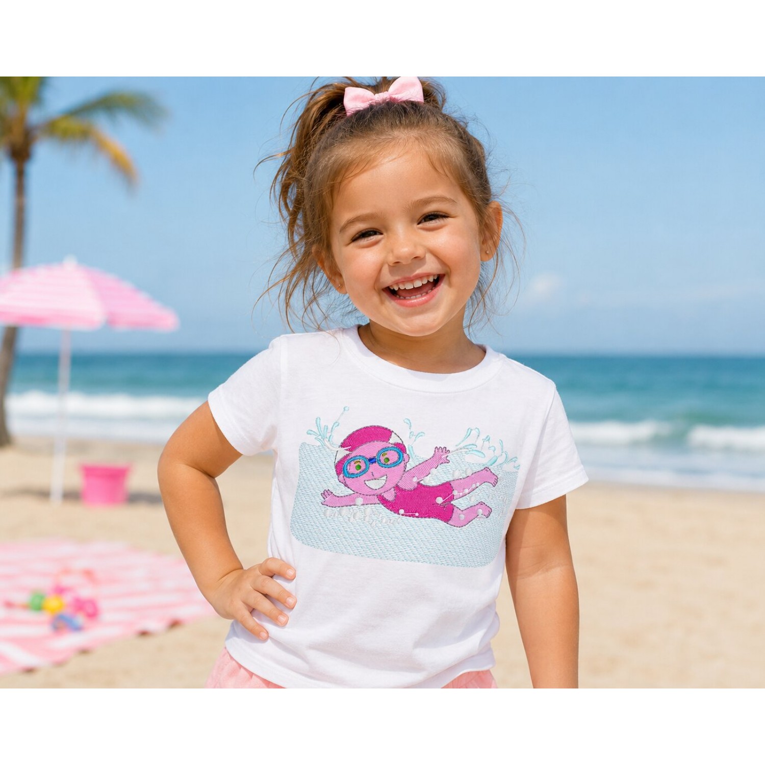 Cute Little Swimmer Girl Embroidery Design