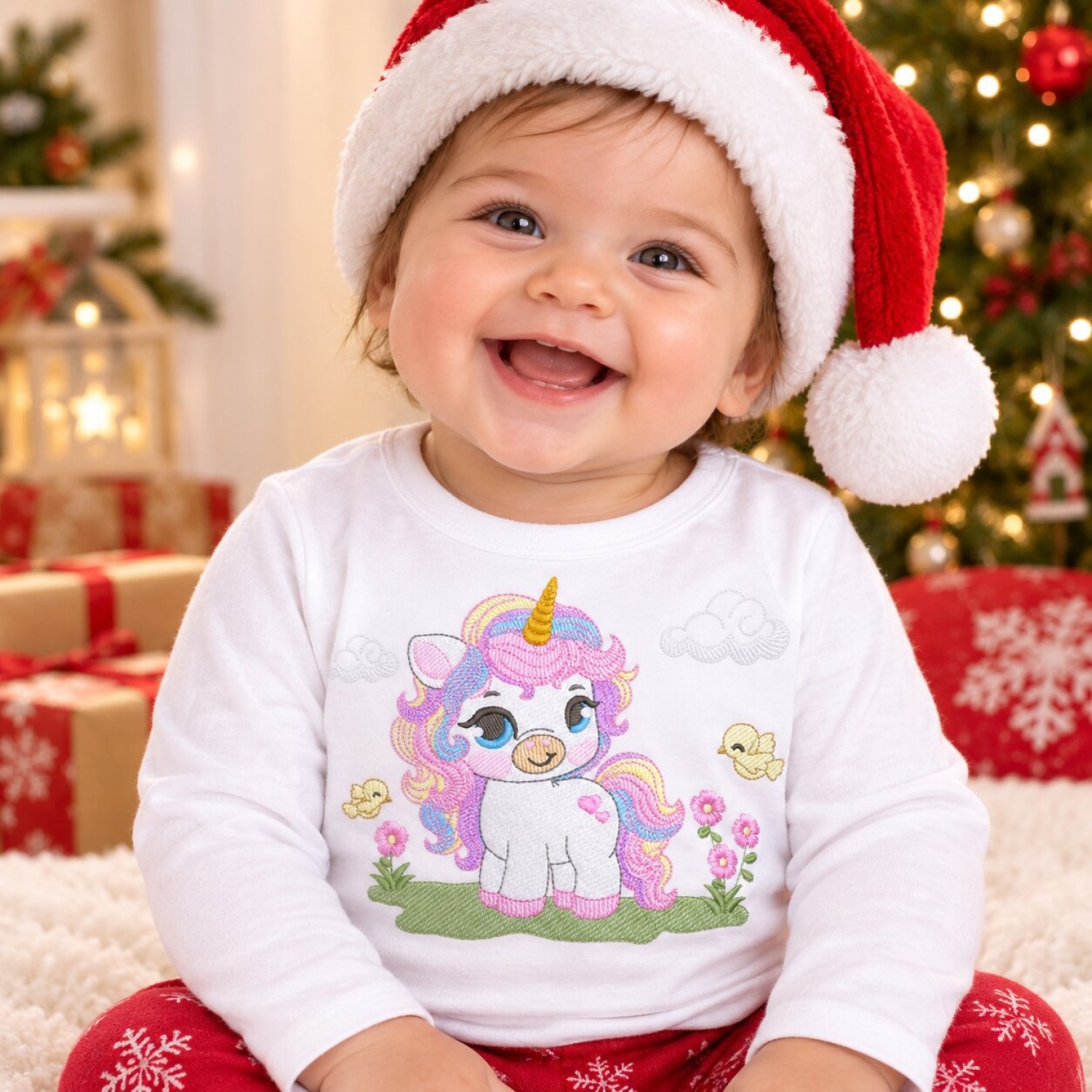 Cute Unicorn with Rainbow Hair Embroidery Design