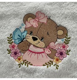 Female Bear embroidery designs - Baby girl embroidery design machine embroidery pattern - Bear with butterfly embroidery file - digital file