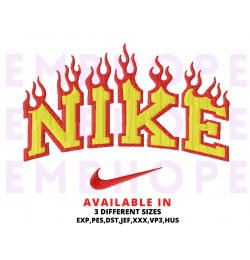 Flame And Logo Sports Embroidery Design 3 Sizes