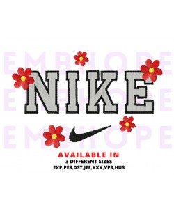 Flowers And Logo Sports Embroidery Design 3 Sizes