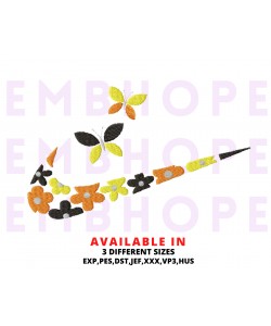 Flowers Butterfly And Logo Sports Embroidery Design 3 Sizes