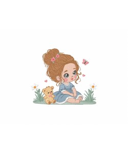 Girl and Bear embroidery design
