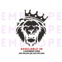 Grinning Lion In The Crown Embroidery Design 3 Sizes