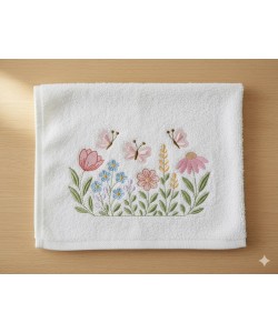 Hanging Flowers And Fluttering Butterflies Embroidery Design