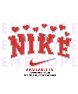 Heart Red And Logo Sports Embroidery Design 3 Sizes