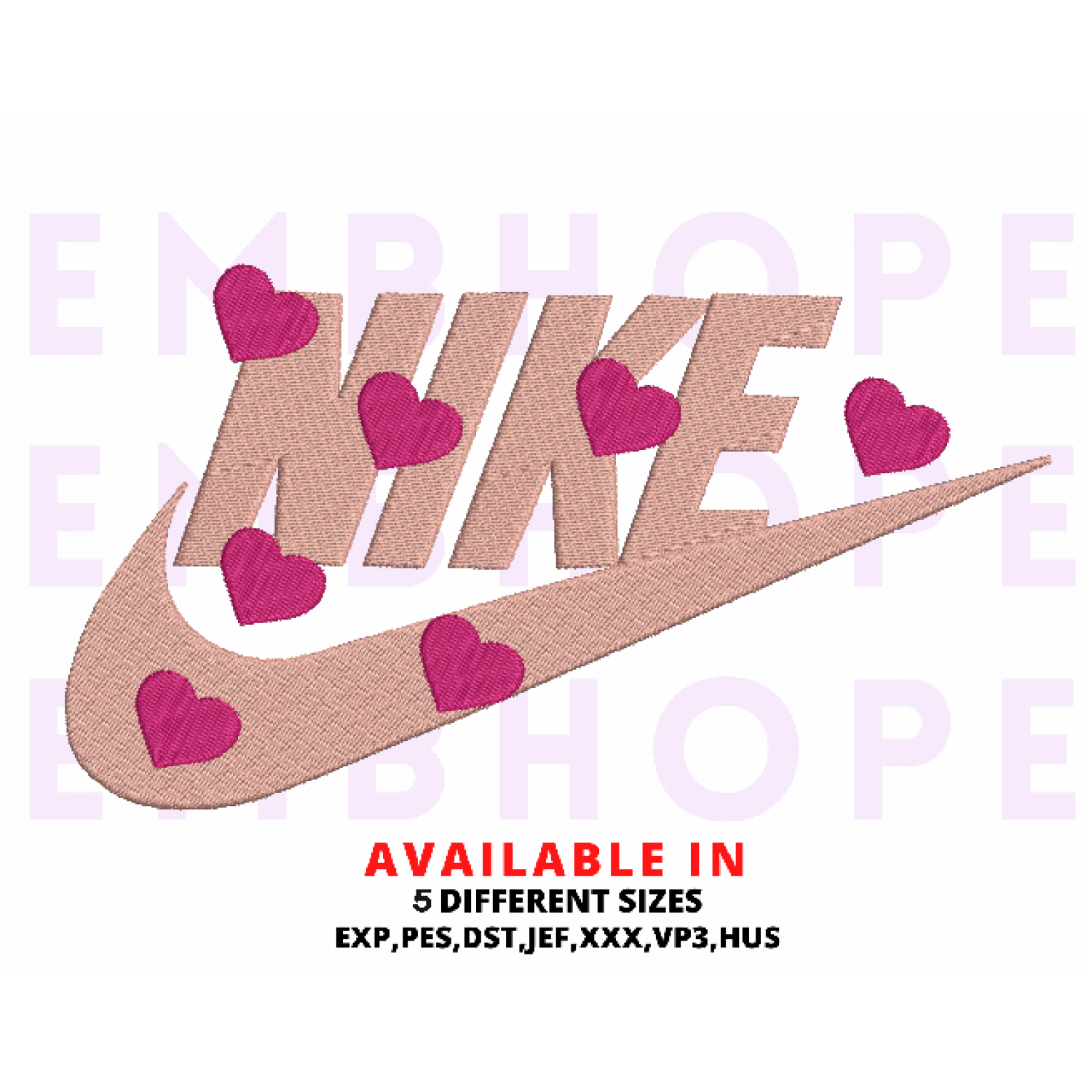 Hearts And Logo Sport Embroidery Design 5 Sizes