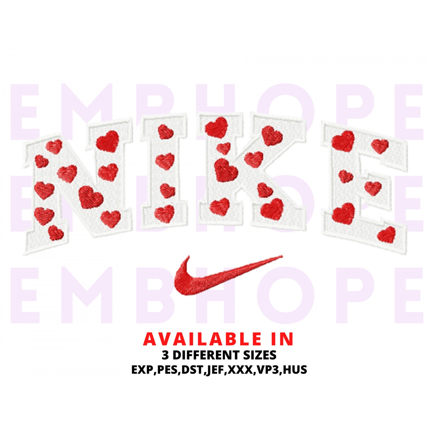 Hearts Swoosh And Logo Sports Embroidery Design 3 Sizes
