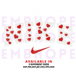 Hearts Swoosh And Logo Sports Embroidery Design 3 Sizes