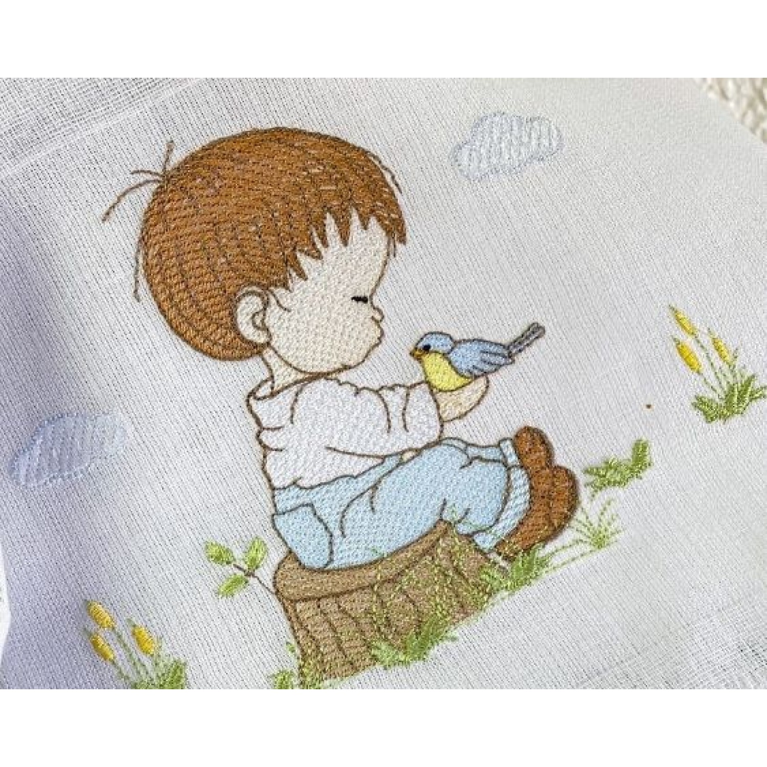 Little Boy With A Bird Embroidery Design
