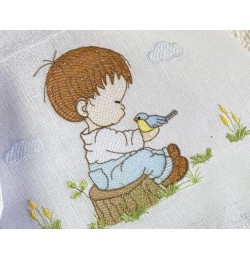 Little Boy With A Bird Embroidery Design