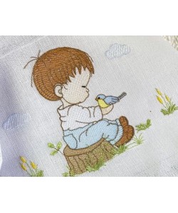 Little Boy With A Bird Embroidery Design