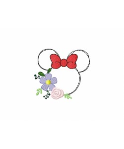 Minnie Mouse Ears with flowers Embroidery Designs