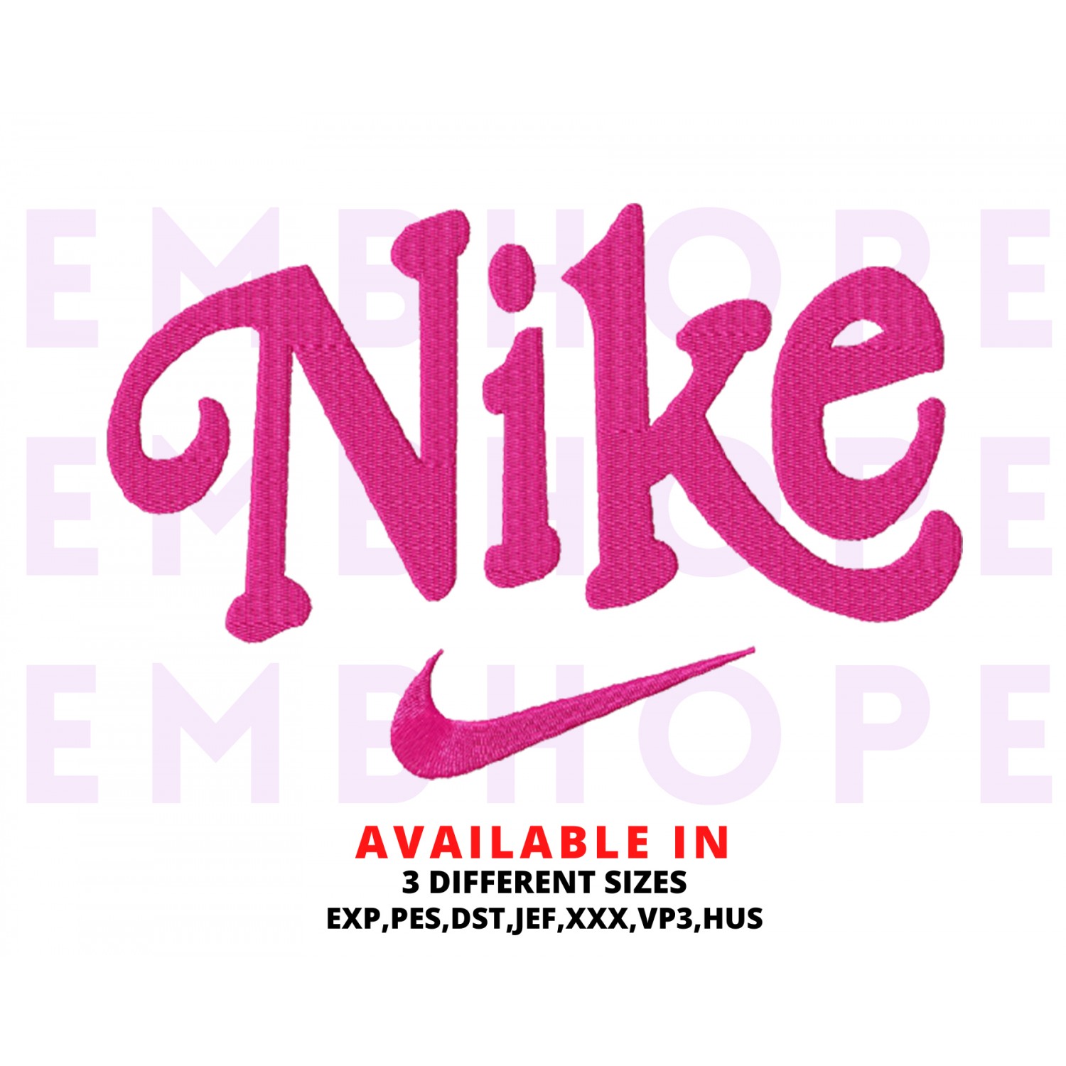 Pink And Logo Sports Embroidery Design 3 Sizes