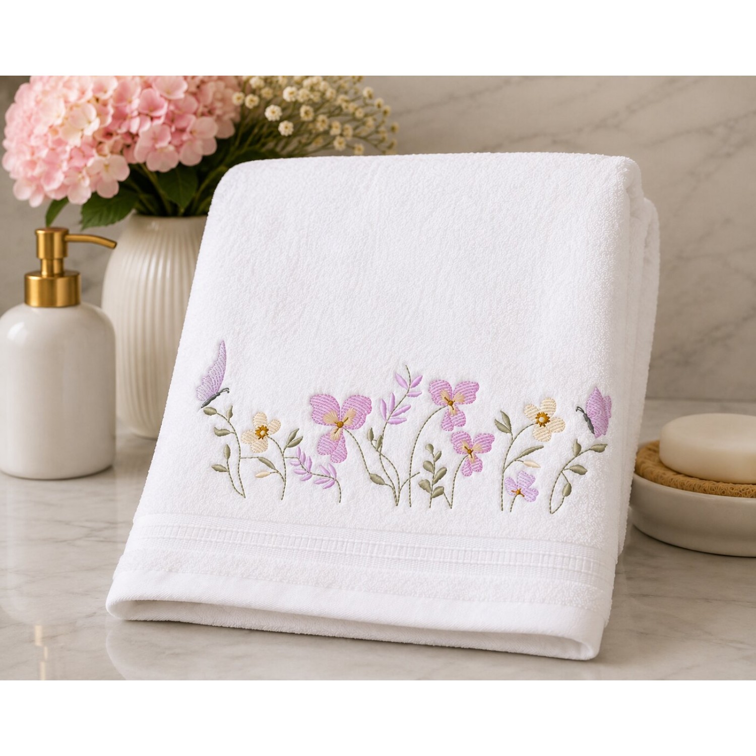 Pink Floral Border Machine Embroidery Design