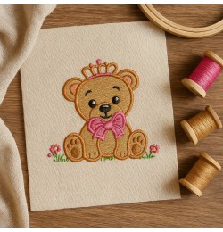 Princess Bear Appliqué Embroidery Design