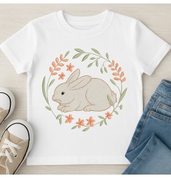 Rabbit and Floral Wreath Embroidery Design
