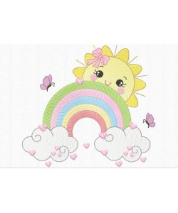 Rainbow and Sun embroidery designs, Magical embroidery design machine, baby embroidery pattern, file instant download, girls embroidery