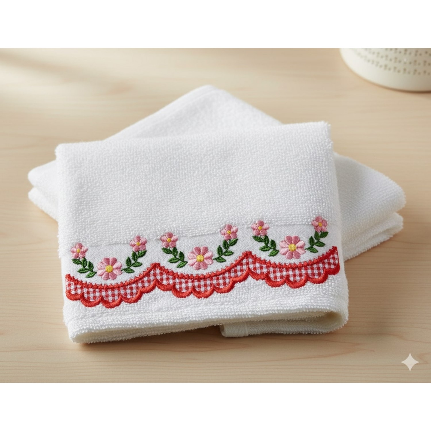 Red Scalloped Edge with Flowers Embroidery Design