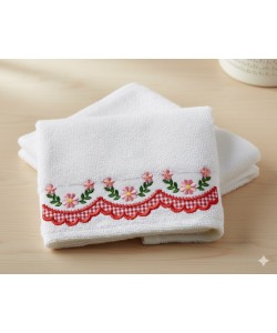 Red Scalloped Edge with Flowers Embroidery Design
