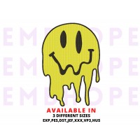 Smiley Drip Embroidery Design 3 Sizes