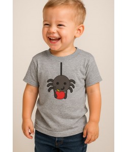 Smiling little spider eating apple Embroidery Design