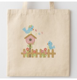 The Birdhouse on Blossom Fence Embroidery Design The Birdhouse on Blossom Fence Embroidery Design