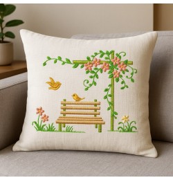 Two yellow birds one perched on the bench and one in flight Embroidery Design