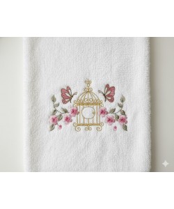 Vintage Birdcage with Butterflies Embroidery Design