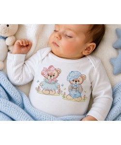 Vintage Teddy Bear Couple Embroidery Design