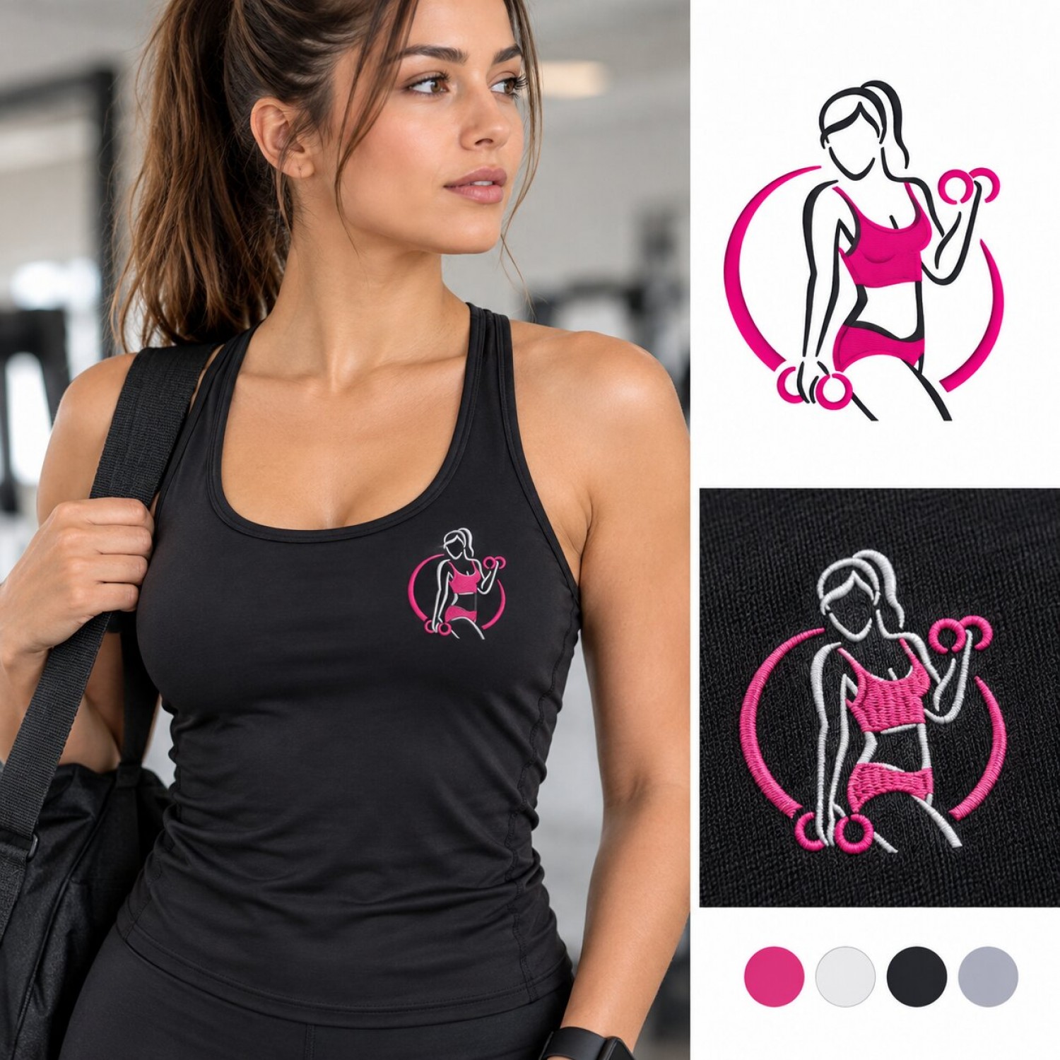 Women Fitness Dumbbell Embroidery Design
