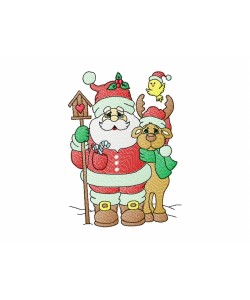 christmas santa claus with Reindeer Embroidery Design