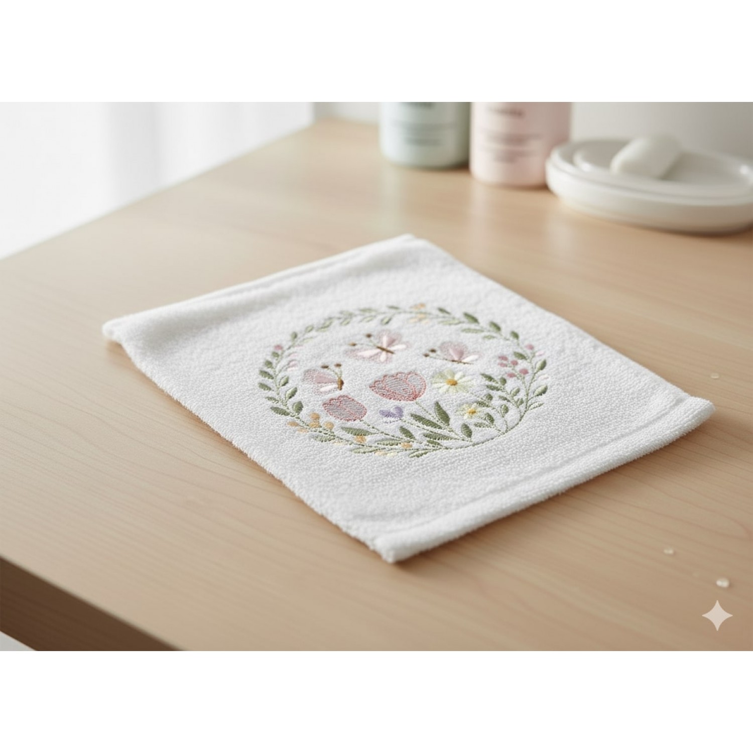 wreath of delicate flowers and butterflies Embroidery Design